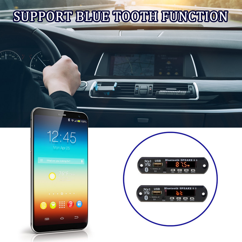 Dekóder tábla modul MP3 lejátszó Bluetooth autós készlet MP3 12V LED képernyő Iphone XS támogatáshoz TF USB AUX 3,5 mm FM rádióadapter