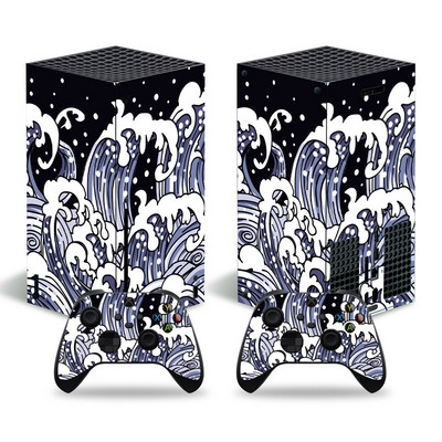 Za konzolu Xbox Series X i 2 kontrolera, naljepnica na koži, dizajn valova, uklonjivi poklopac, PVC vinil