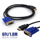 1,8 M su HDMI suderinamas kištukas į VGA kištukas 6 mm VGA kabelis HD 1080P vaizdo keitiklio adapteris, skirtas asmeniniam nešiojamajam kompiuteriui, C tipo kištukas, kelioninis keitiklis