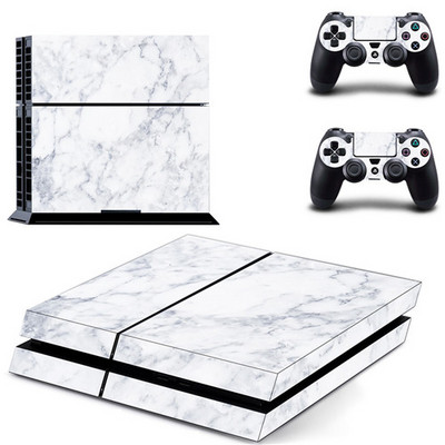 Autocolant autocolant cu piele neagră din metal alb argintiu pur pentru consola Sony PlayStation 4 și 2 controlere PS4 autocolant cu piele grasă din vinil