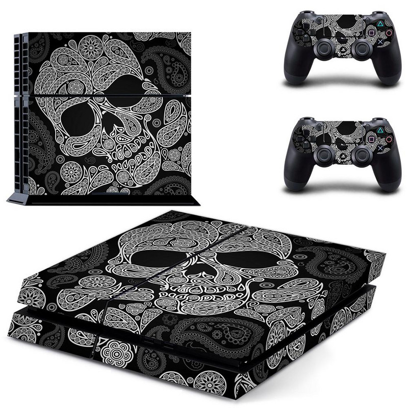 Autocolant autocolant cu piele neagră din metal alb argintiu pur pentru consola Sony PlayStation 4 și 2 controlere PS4 autocolant cu piele grasă din vinil