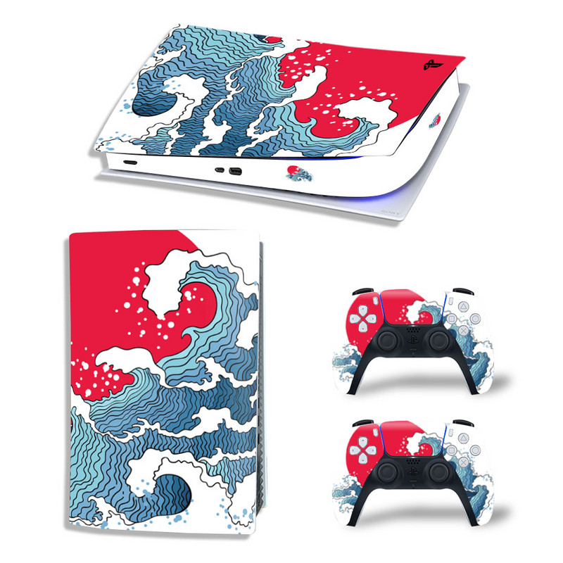 GAMEGENIXX PS5 Digital Edition Skin Sticker Waves Zaštitna naljepnica Uklonjivi poklopac za PS5 konzolu i 2 kontrolera