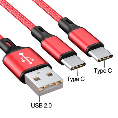 USB 2.0 A tipa vīrišķais līdz divu C tipa USB C vīrišķais sadalītāja Y uzlādes kabeļa vads Samsung Huawei Xiaomi Oneplus HTC Android Mobil