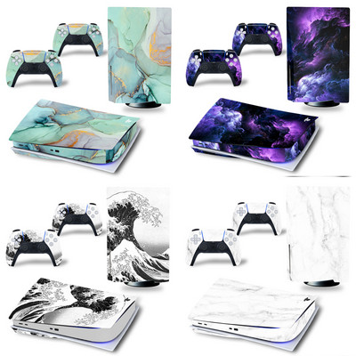 GAMEGENIXX PS5 standartinis disko lipdukas, marmurinės tekstūros apsauginis vinilo lipduko dangtelis, skirtas PS5 konsolei ir 2 valdikliams