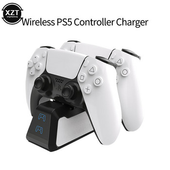 Двойно зарядно устройство Зареждаща стойка Докинг станция Лека игра Преносими елементи за PS5 DualSense контролер