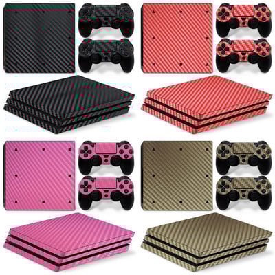 за PS4 PRO - въглеродни влакна, черно, бяло, червено злато - Playstation 4 Vinyl Console Skin Decal Sticker + 2 Controller Skins Set