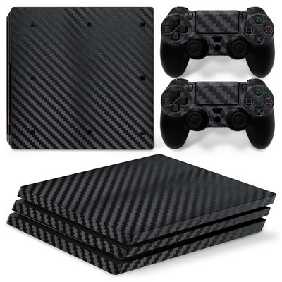 PS4 PRO-hoz - Szénszálas, fekete fehér-piros arany - Playstation 4 vinyl konzol bőrön matrica matrica + 2 kontroller bőr készlet