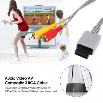 1,8 метра позлатен аудио-видео AV композитен 3 RCA кабел за Nintendo за Wii