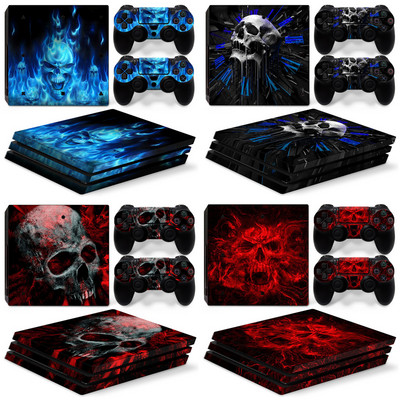 GAMEGENIXX Skull Design ādas uzlīmes aizsarguzlīmes noņemams vāciņš PS4 Pro konsolei un 2 kontrolieriem