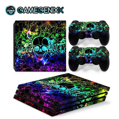 GAMEGENIXX Naljepnica s dizajnom lubanje, zaštitna naljepnica, uklonjivi poklopac za PS4 Pro konzolu i 2 kontrolera