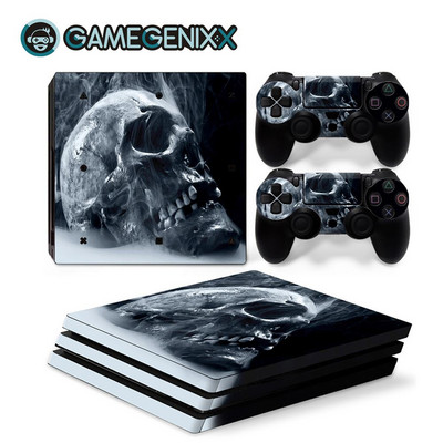 GAMEGENIXX Naljepnica s dizajnom lubanje, zaštitna naljepnica, uklonjivi poklopac za PS4 Pro konzolu i 2 kontrolera