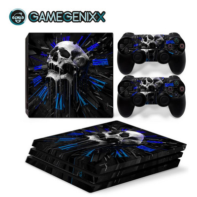 GAMEGENIXX Naljepnica s dizajnom lubanje, zaštitna naljepnica, uklonjivi poklopac za PS4 Pro konzolu i 2 kontrolera