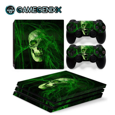GAMEGENIXX Naljepnica s dizajnom lubanje, zaštitna naljepnica, uklonjivi poklopac za PS4 Pro konzolu i 2 kontrolera