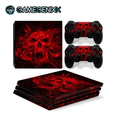 GAMEGENIXX Naljepnica s dizajnom lubanje, zaštitna naljepnica, uklonjivi poklopac za PS4 Pro konzolu i 2 kontrolera
