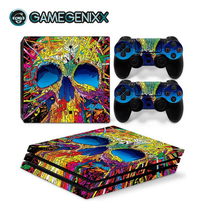 GAMEGENIXX Naljepnica s dizajnom lubanje, zaštitna naljepnica, uklonjivi poklopac za PS4 Pro konzolu i 2 kontrolera