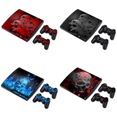 galvaskausa dizains PS 3 Slim Console Skins + 2PCS joypad kontrollerim Uzlīmes PS 3 Slim Vinyl Skin uzlīme