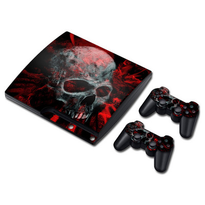 koponya kialakítás PS 3 Slim Console Skins+2PCS joypad vezérlőhöz Matricák PS 3 Slim Vinyl Skin matricákhoz
