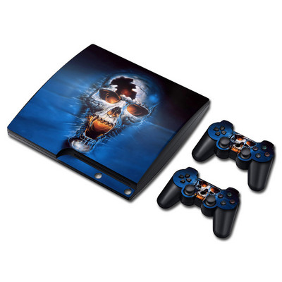 koponya kialakítás PS 3 Slim Console Skins+2PCS joypad vezérlőhöz Matricák PS 3 Slim Vinyl Skin matricákhoz