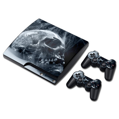 koponya kialakítás PS 3 Slim Console Skins+2PCS joypad vezérlőhöz Matricák PS 3 Slim Vinyl Skin matricákhoz
