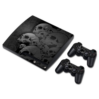 koponya kialakítás PS 3 Slim Console Skins+2PCS joypad vezérlőhöz Matricák PS 3 Slim Vinyl Skin matricákhoz