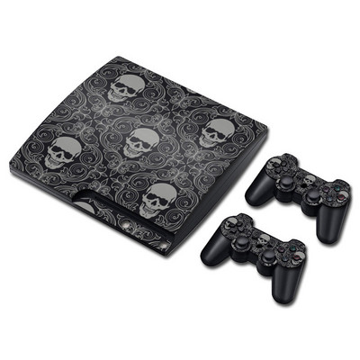 koponya kialakítás PS 3 Slim Console Skins+2PCS joypad vezérlőhöz Matricák PS 3 Slim Vinyl Skin matricákhoz