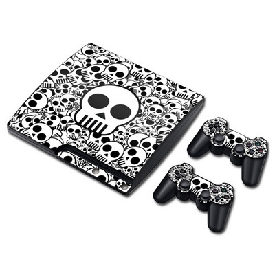 koponya kialakítás PS 3 Slim Console Skins+2PCS joypad vezérlőhöz Matricák PS 3 Slim Vinyl Skin matricákhoz