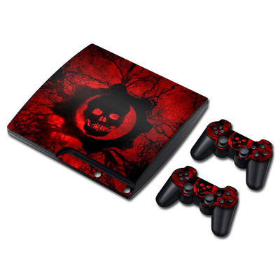 koponya kialakítás PS 3 Slim Console Skins+2PCS joypad vezérlőhöz Matricák PS 3 Slim Vinyl Skin matricákhoz