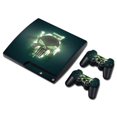 koponya kialakítás PS 3 Slim Console Skins+2PCS joypad vezérlőhöz Matricák PS 3 Slim Vinyl Skin matricákhoz
