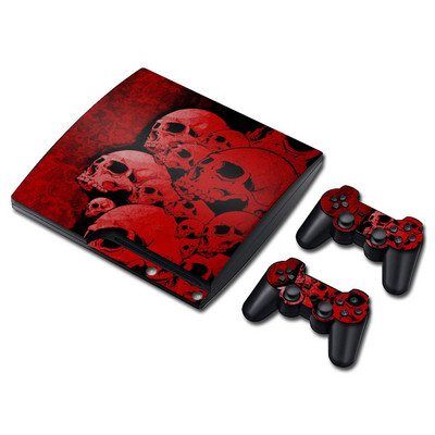 koponya kialakítás PS 3 Slim Console Skins+2PCS joypad vezérlőhöz Matricák PS 3 Slim Vinyl Skin matricákhoz