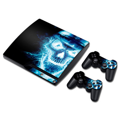 koponya kialakítás PS 3 Slim Console Skins+2PCS joypad vezérlőhöz Matricák PS 3 Slim Vinyl Skin matricákhoz