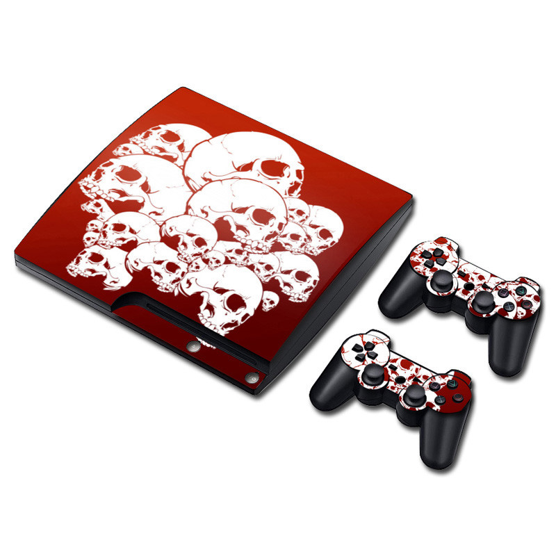 koponya kialakítás PS 3 Slim Console Skins+2PCS joypad vezérlőhöz Matricák PS 3 Slim Vinyl Skin matricákhoz