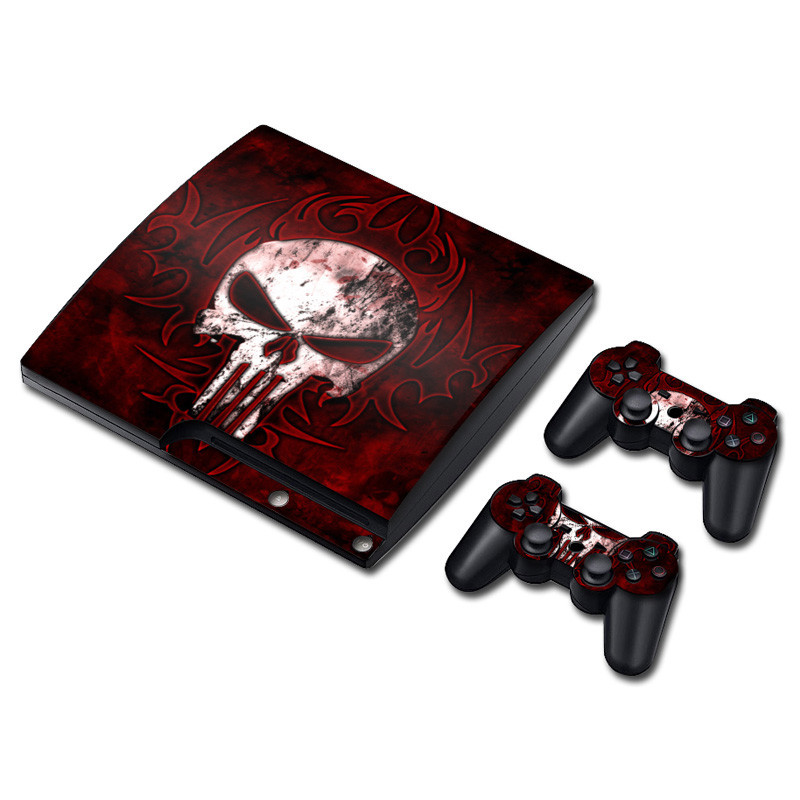 koponya kialakítás PS 3 Slim Console Skins+2PCS joypad vezérlőhöz Matricák PS 3 Slim Vinyl Skin matricákhoz