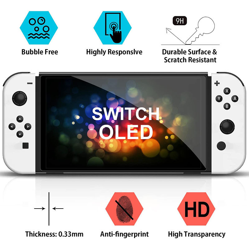 9H grūdinto stiklo ekrano apsauga, skirta Nintendo Switch OLED kieta apsauginė plėvelė, skirta Switch OLED žaidimų konsolės priedams