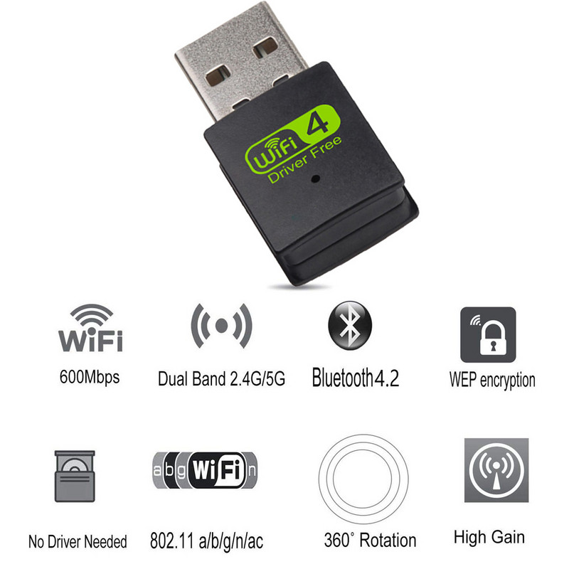Bezvadu USB WiFi adapteris Divjoslu bezvadu tīkla karte 2 IN 1 wifi sargspraudnis datora tīkla karte 600mbps 2.4GHz+5GHz Wifi uztvērējs