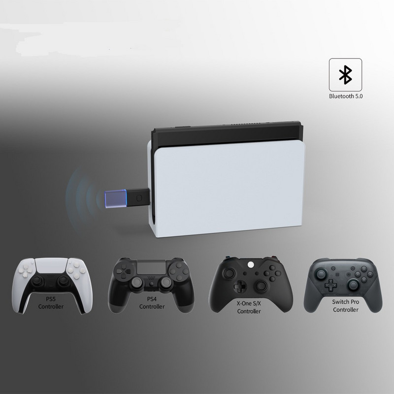 USB bezvadu kursorsviras spēļu paneļa pārveidotājs PS5/Switch NS/PS4/Xbox PC Bluetooth kontrollera adaptera uztvērēja spēles aksesuārs