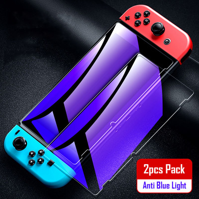 2Gb zila plēve ar stikla ekrāna aizsargu priekš Nintendo Switch Anti Blue Light Protection stikla plēve priekš NS Switch Lite Oled