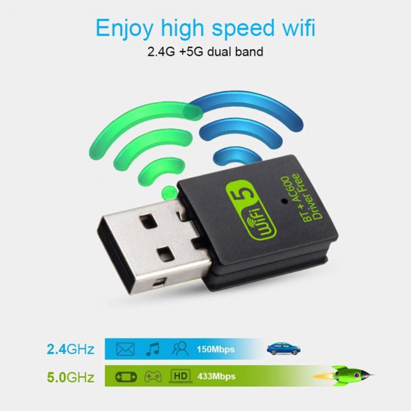 USB Wifi Bluetooth Adapter Mini 600 Mbps illesztőprogram nélkül 2 az 1-ben Dongle Dual Band 2,4/5,8 GHz PC-hez/laptop Wifi Bluetooth Adapterhez