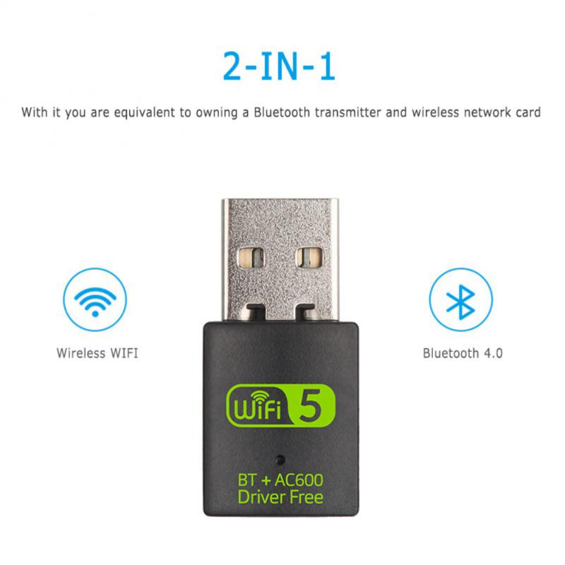 USB Wifi Bluetooth Adapter Mini 600 Mbps illesztőprogram nélkül 2 az 1-ben Dongle Dual Band 2,4/5,8 GHz PC-hez/laptop Wifi Bluetooth Adapterhez