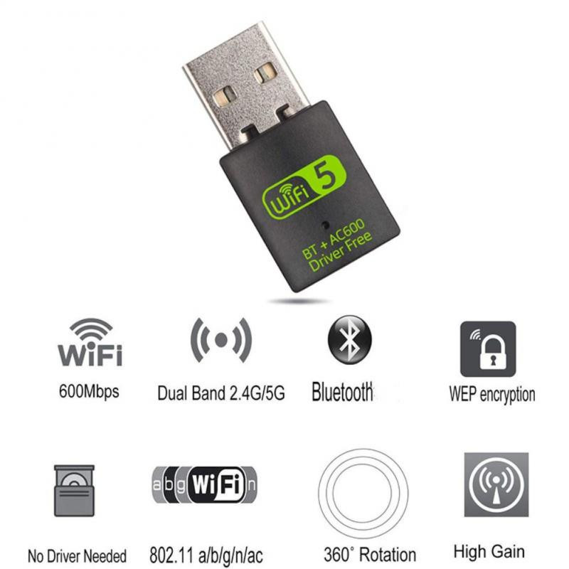 USB Wifi Bluetooth Adapter Mini 600 Mbps illesztőprogram nélkül 2 az 1-ben Dongle Dual Band 2,4/5,8 GHz PC-hez/laptop Wifi Bluetooth Adapterhez