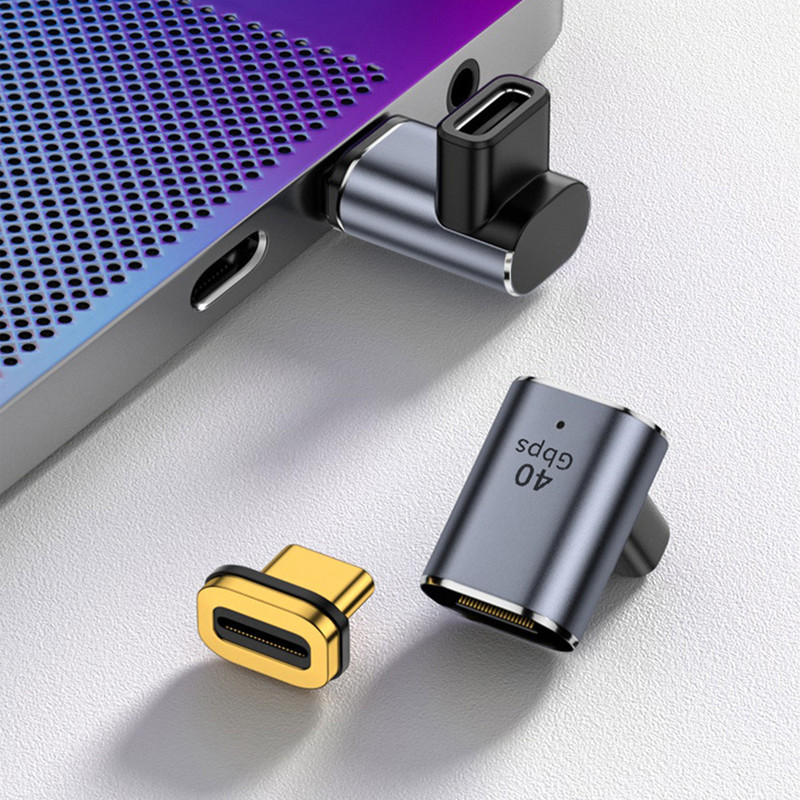 Adaptor USB C pentru unghi drept Unghi magnetic de 90 de grade în sus și în jos Extender tip C USB4.1 40 Gbps 8k60hz 100 W Încărcare rapidă tip C masculin