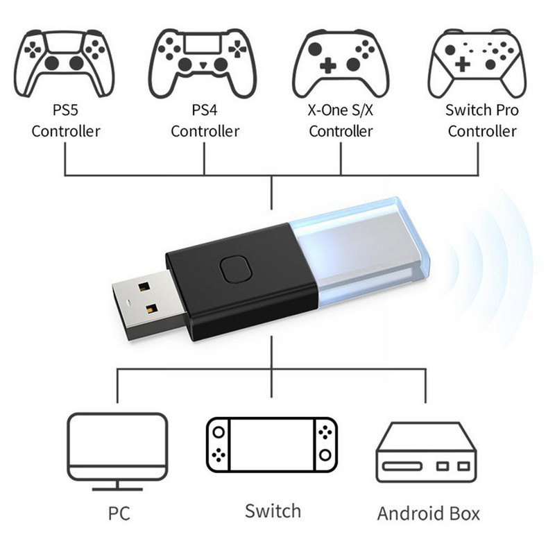 Bezvadu spēļu kontroliera uztvērējs Nintendo Switch USB uztvērējam PS4/5 Bluetooth 5.0 kontroliera adapteris Xbox One D4X3