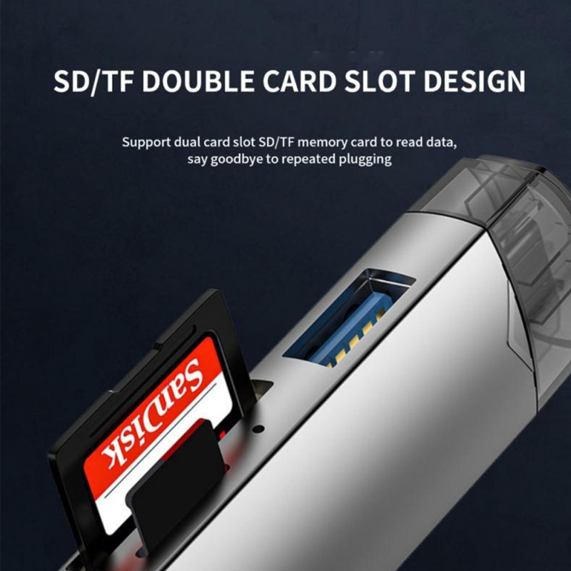 6-IN-1 USB3.0 mikro-USB karšu lasītāja centrmezgli USB3.0 un tipa C līdz TF karšu lasītājs Nav nepieciešams draiveris PC klēpjdatora piederumi