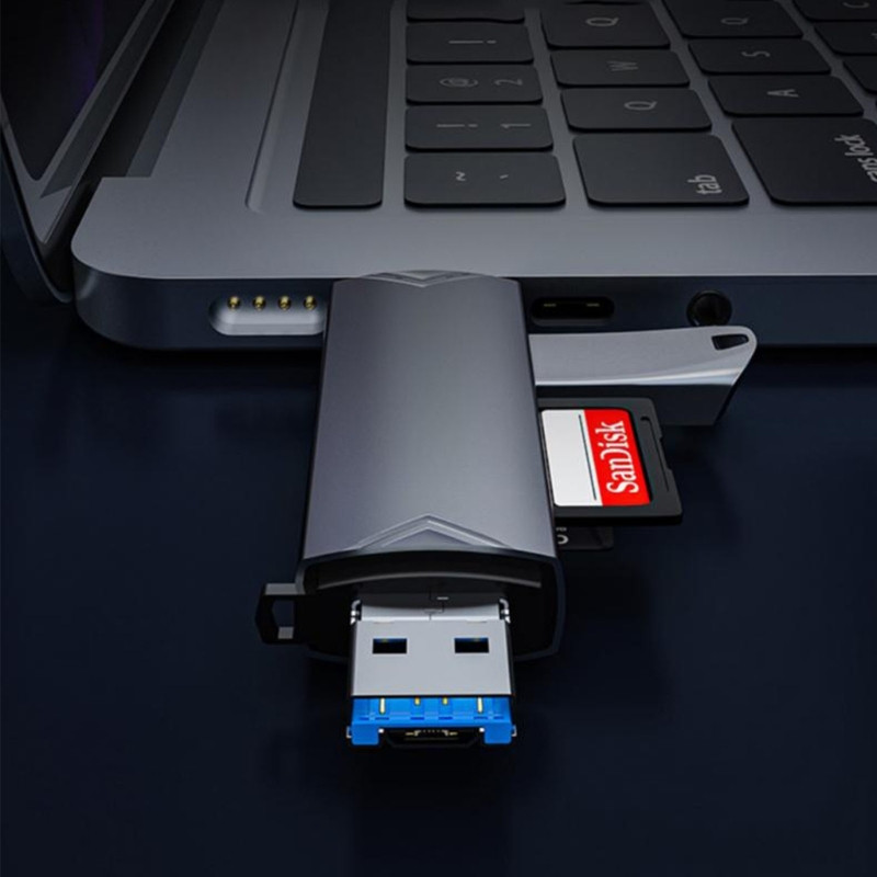 6-IN-1 USB3.0 mikro-USB karšu lasītāja centrmezgli USB3.0 un tipa C līdz TF karšu lasītājs Nav nepieciešams draiveris PC klēpjdatora piederumi