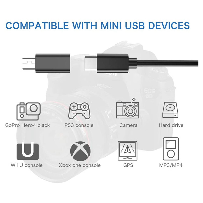 USB C į Mini USB 2.0 Adapteris Type C Motele į Mini USB Vyriškas konvertavimo adapteris Gopro MP3 grotuvams Dash Cam