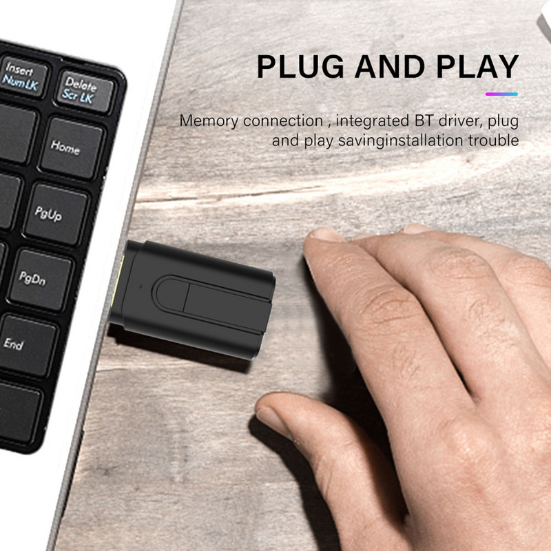 Bezvadu audio USB uztvērējs Ātrgaitas Bluetooth 5.0 adapteris Dongle raidītājs mūzikas uztvērējs datora klēpjdatoram