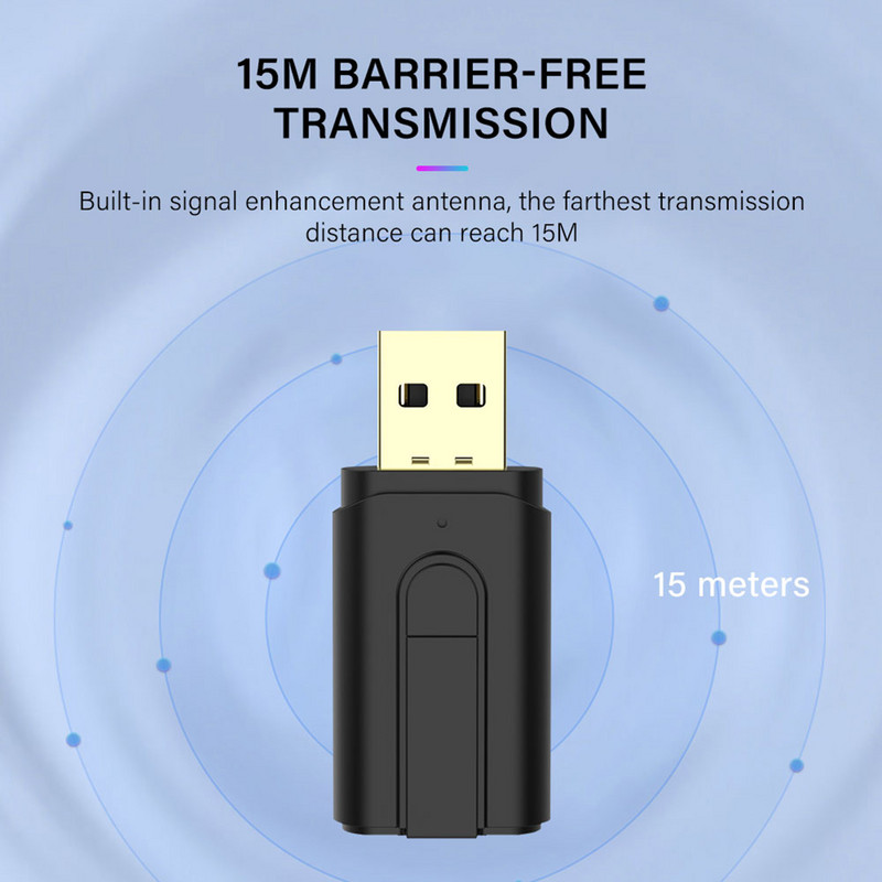 Bezvadu audio USB uztvērējs Ātrgaitas Bluetooth 5.0 adapteris Dongle raidītājs mūzikas uztvērējs datora klēpjdatoram