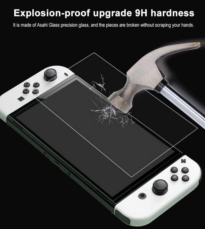 Nintendo Switch Oled piederumiem Ekrāna plēve Īpaši plānas 9H cietais aizsargpārklājs pret pirkstu nospiedumiem ūdensnecaurlaidīgas rūdītas plēves