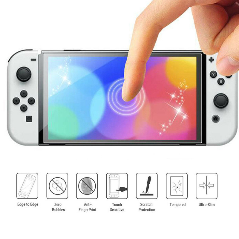 Nintendo Switch Oled piederumiem Ekrāna plēve Īpaši plānas 9H cietais aizsargpārklājs pret pirkstu nospiedumiem ūdensnecaurlaidīgas rūdītas plēves