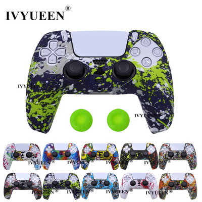 IVYUEEN Water Transfer Printing Silicone Case for PlayStation 5 PS5 Controller Protection Skin for DualSense Gamepad Cover Grips