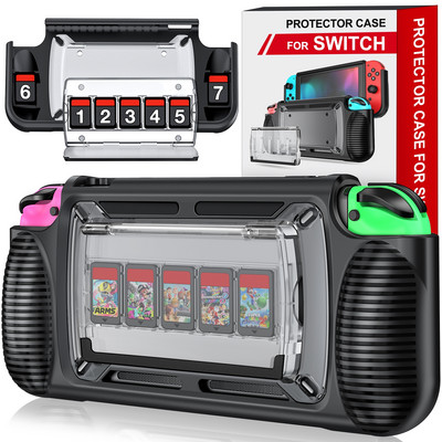 Védőburkolat Nintendo Switch Case Shell konzolhoz esésálló ütésálló védőtok 7 játékkártya tárolóhellyel